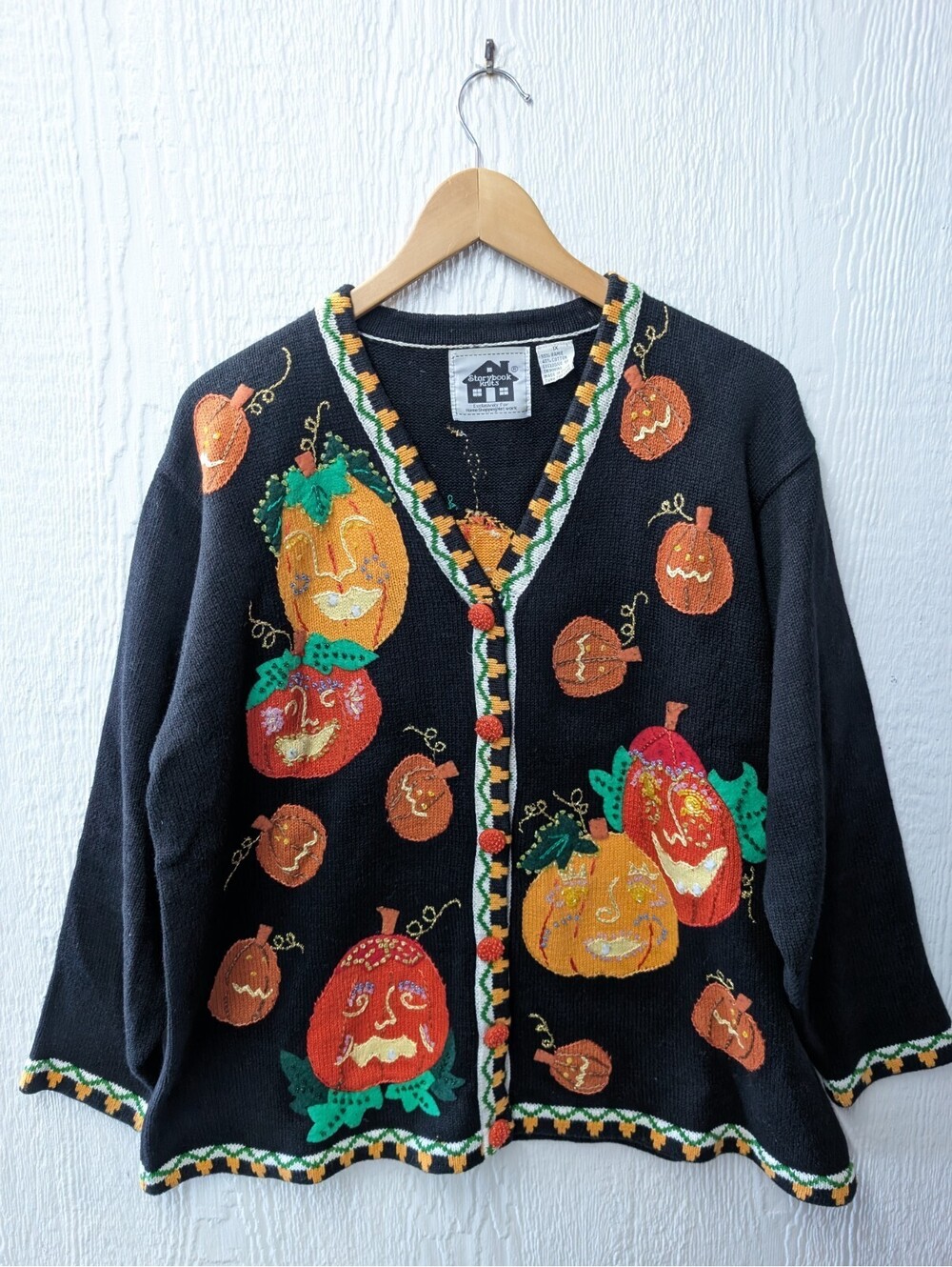 Storybook Knits Halloween Pumpkins Beaded Sweater Cardigan Teachercore Plus 1X